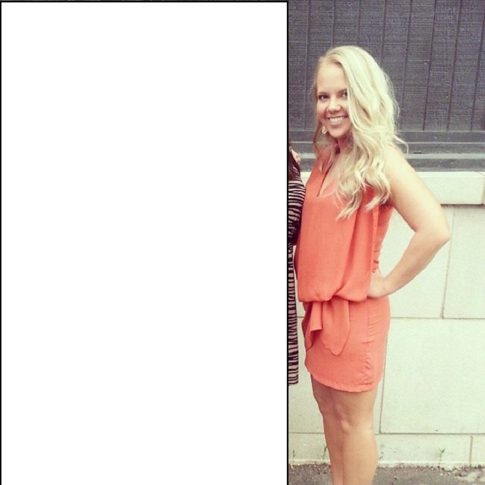 Very J Chiffon V-Neck Mini Dress in Orange